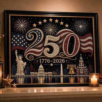 America 250th Anniversary Pearl & Rhinestone Art Kit – 1776–2026 Patriotic DIY Wall Decor