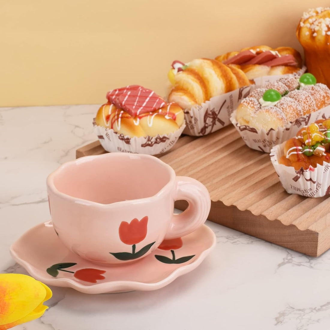 Cute Creative Irregular Ceramic Mug with Saucer Set