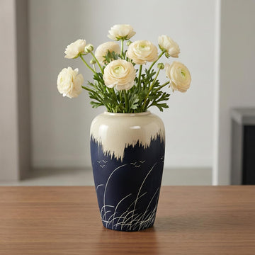 Black and White Ceramic Vase – 8 Inch Modern Vase for Pampas Grass