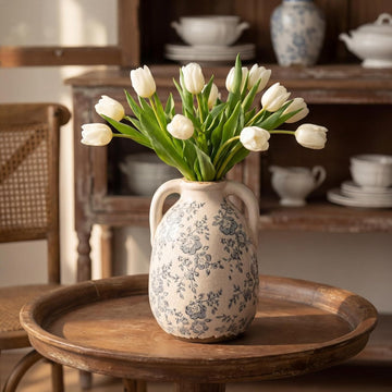 Vintage Chinoiserie Blue and White Pitcher Vase – Retro Ice Crackle Hand-Painted Style