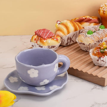 Cute Creative Irregular Ceramic Mug with Saucer Set