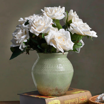 Green Distressed Ceramic Farmhouse Vase – Rustic Boho Decorative Vase