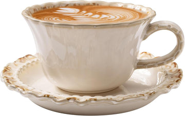Vintage Farmhouse Porcelain Coffee Cup & Saucer Set