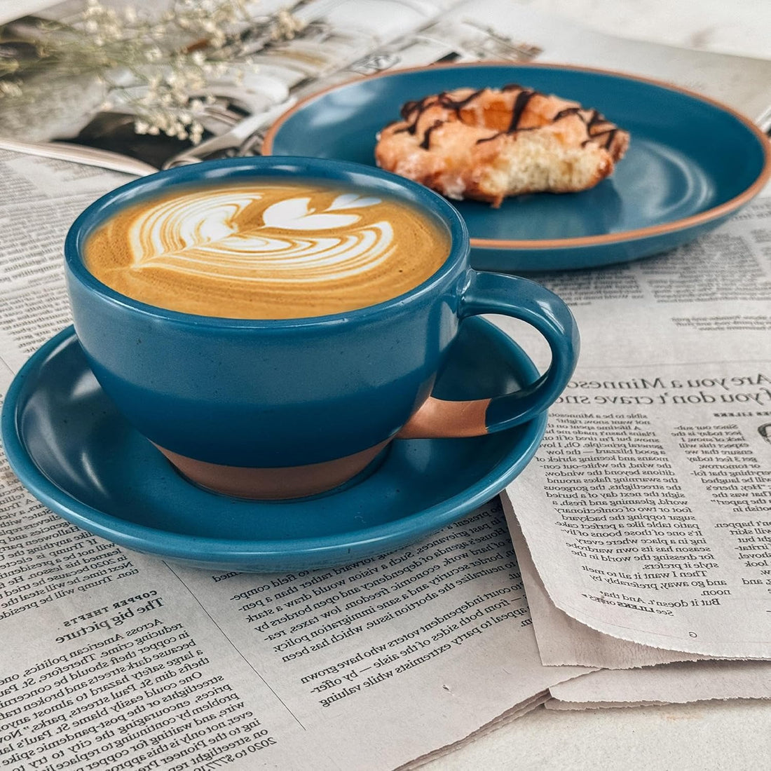 Ceramic Latte Art Round Bottom Mug with Saucer