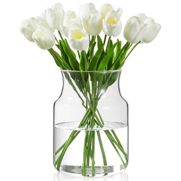 Clear Borosilicate Glass Vase – 8" Large Wide Mouth Flower Vase
