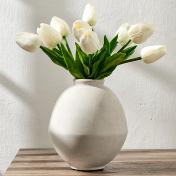 Ceramic Flower Vase – 6.22" Rustic Farmhouse Vase, Handcrafted Vintage Pottery