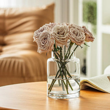 Clear Glass Vase – 9" Large Wide Mouth Weighted Bottom Vase