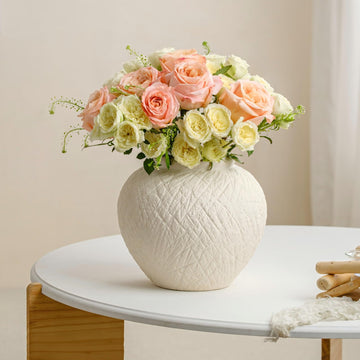 Round Ceramic Flower Vase – 7.5" Rustic Textured Vase
