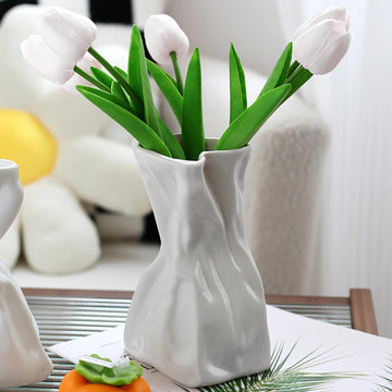 Paper Bag Vase – Unique Crinkle Design White Ceramic Vase