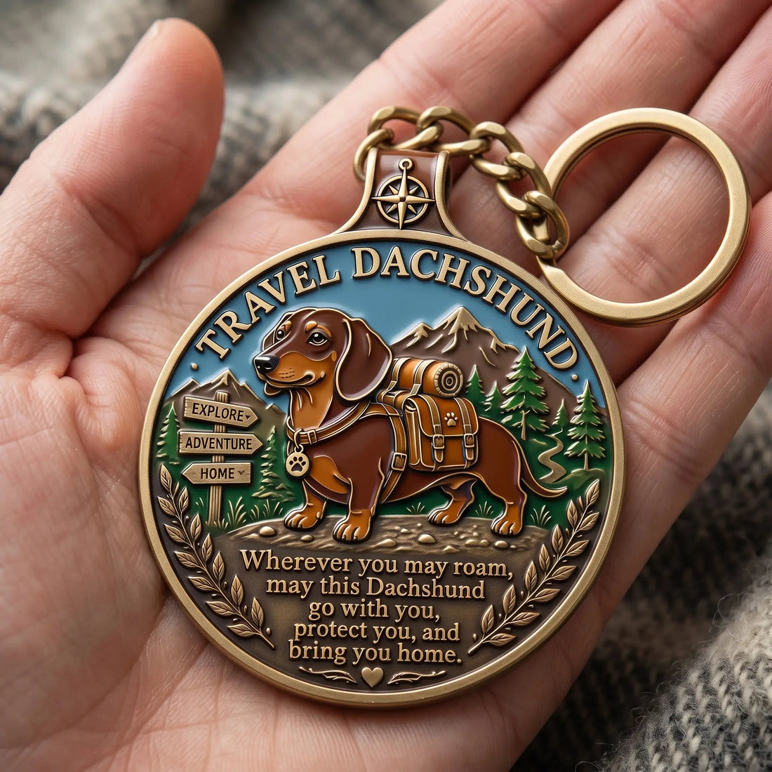 "Travel Dachshund" Wanderlust Explorer Keyring