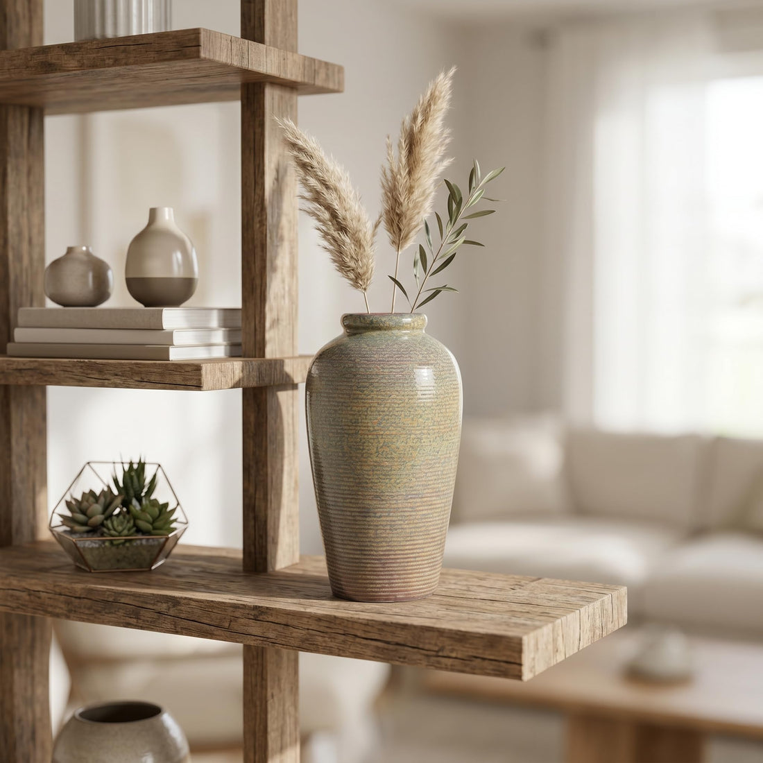 Rustic Farmhouse Ceramic Vase – 11 Inch Large Brown Glazed Pottery