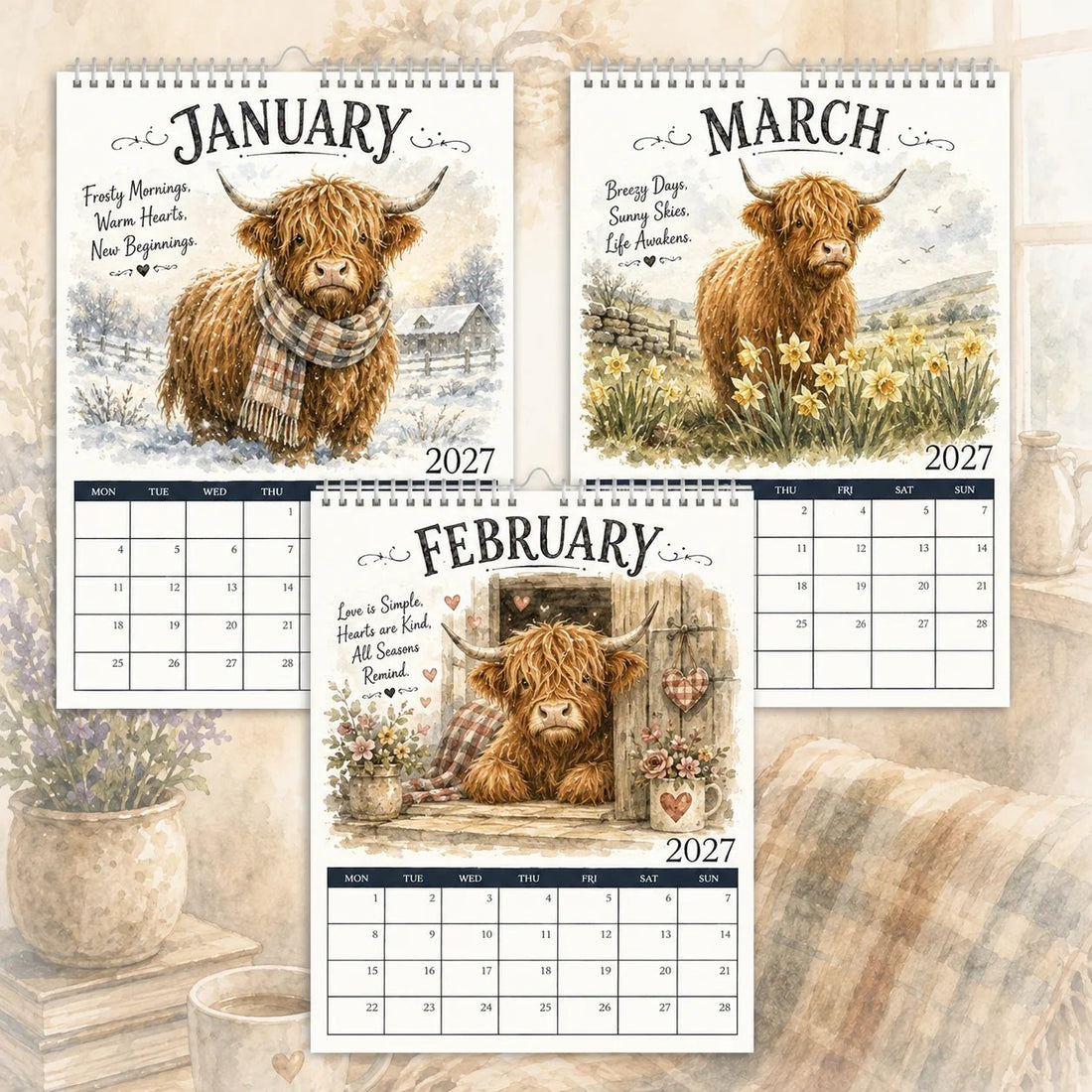 2027 Highland Cow Life Calendar
