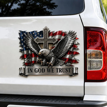In God We Trust Bald Eagle American Flag 3D Metal Car Emblem Badge