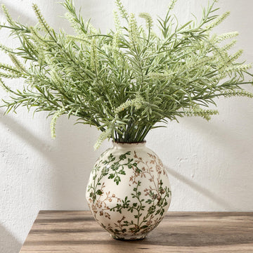 Green and Beige Antique Chinoiserie Vase – 5.83 Inch Vintage Floral Ceramic Vase