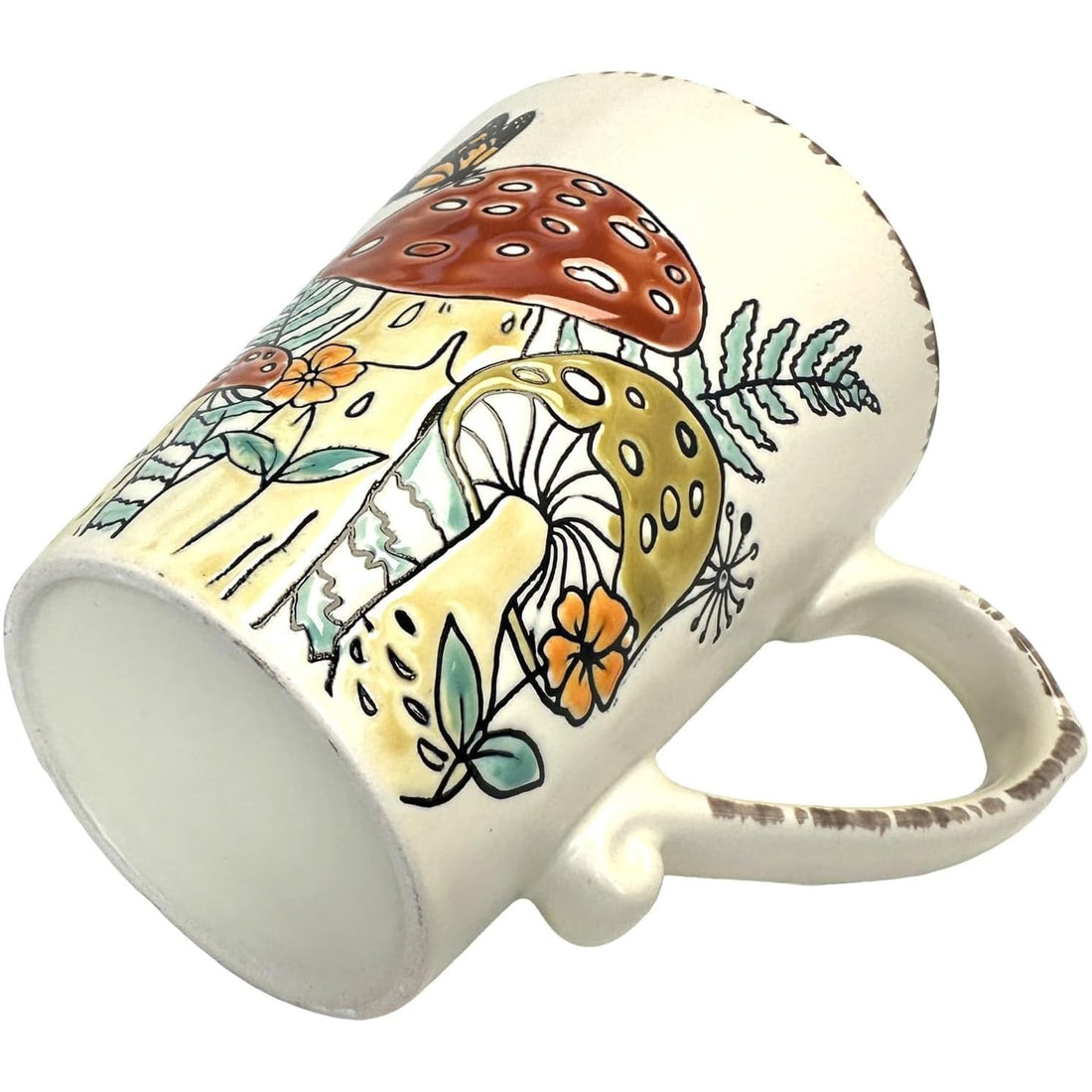 Hand-Painted Vintage Mushroom Ceramic Mug – 17 oz Coffee Cup