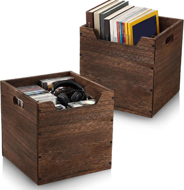 Set of 2 Stackable Wooden Storage Crates – Open Front Cube Organizer Bins