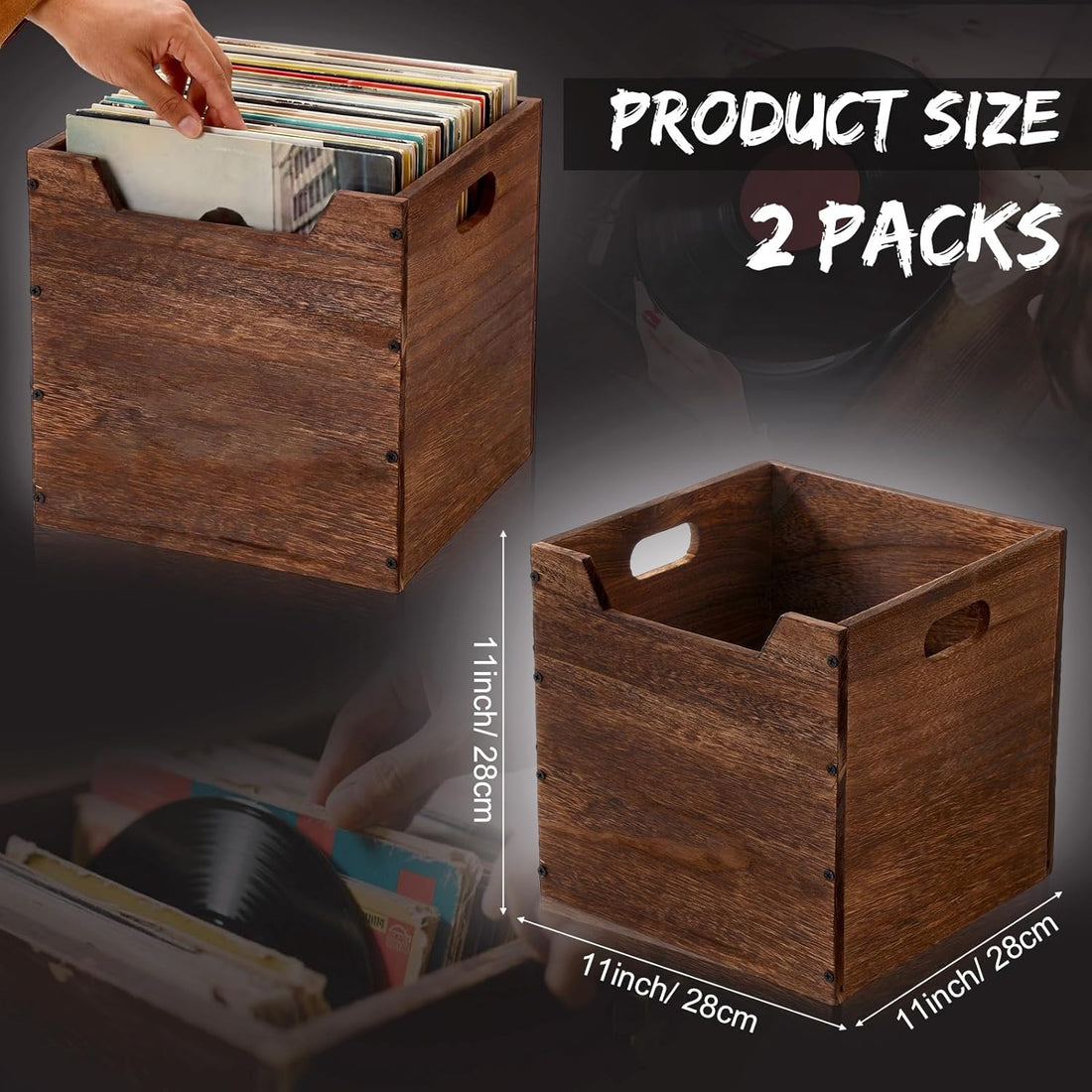 Set of 2 Stackable Wooden Storage Crates – Open Front Cube Organizer Bins