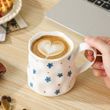 Hand-Painted Star Pattern Ceramic Mug – 14 oz Cute Large Tea Cup