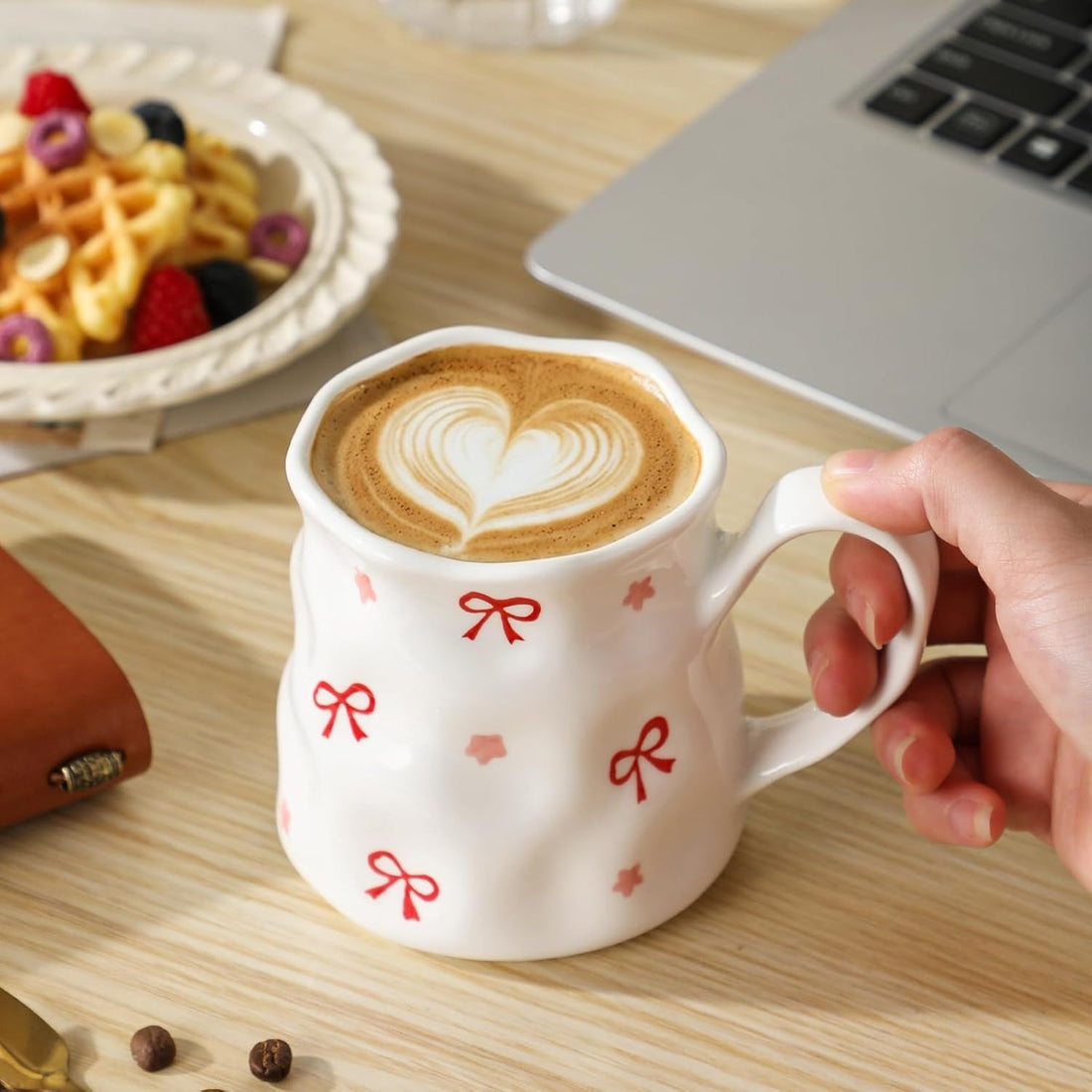 Hand-Painted Star Pattern Ceramic Mug – 14 oz Cute Large Tea Cup