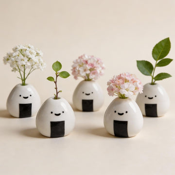 5 PCS Mini Onigiri Flower Vase – Handmade Ceramic Rice Ball Miniature Vases
