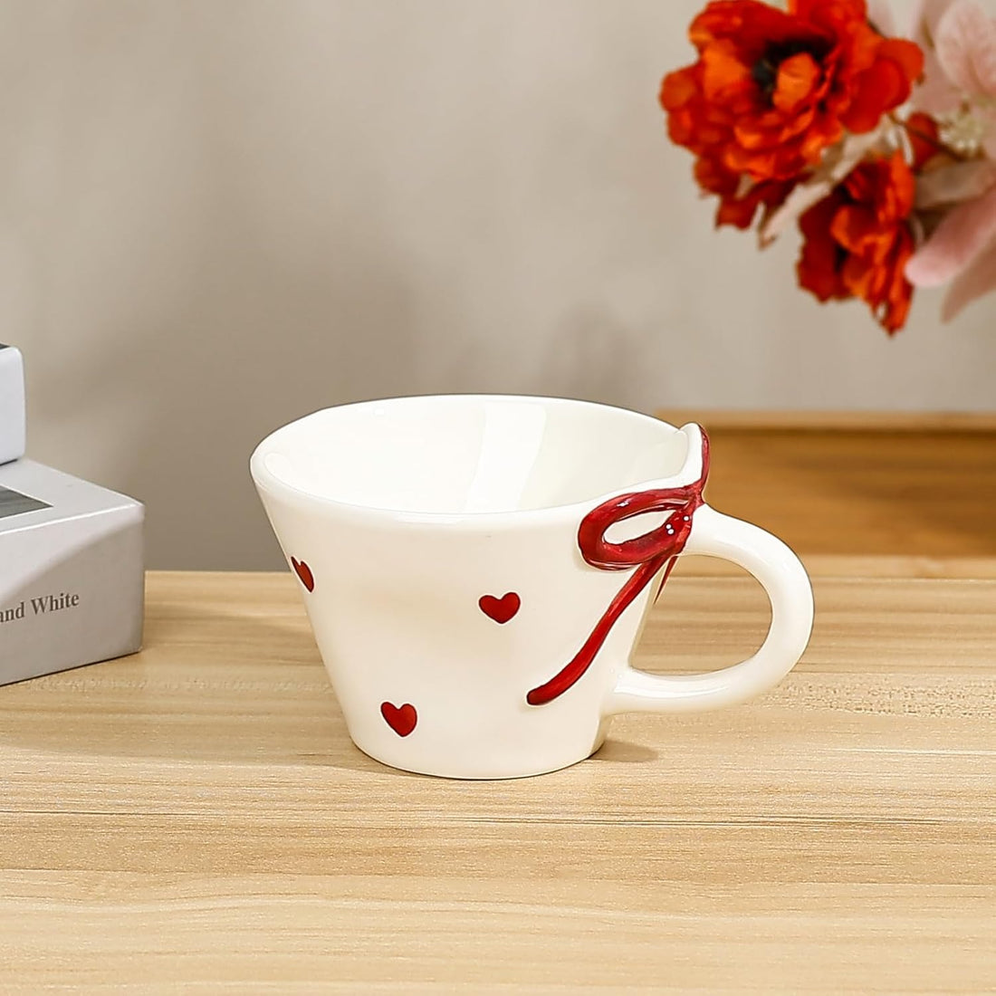 Hand-Painted Bow Relief Ceramic Mug – 10 oz Cute Funny Cup