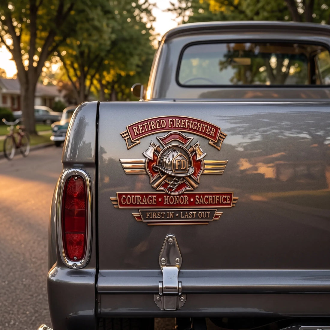Retired Firefighter Car Emblem Badge Metal Vehicle Decal