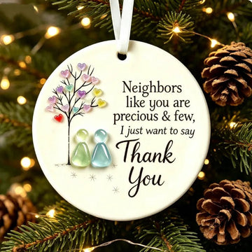 "Thank You, Neighbors" Round Sea Glass Hanging Ornament