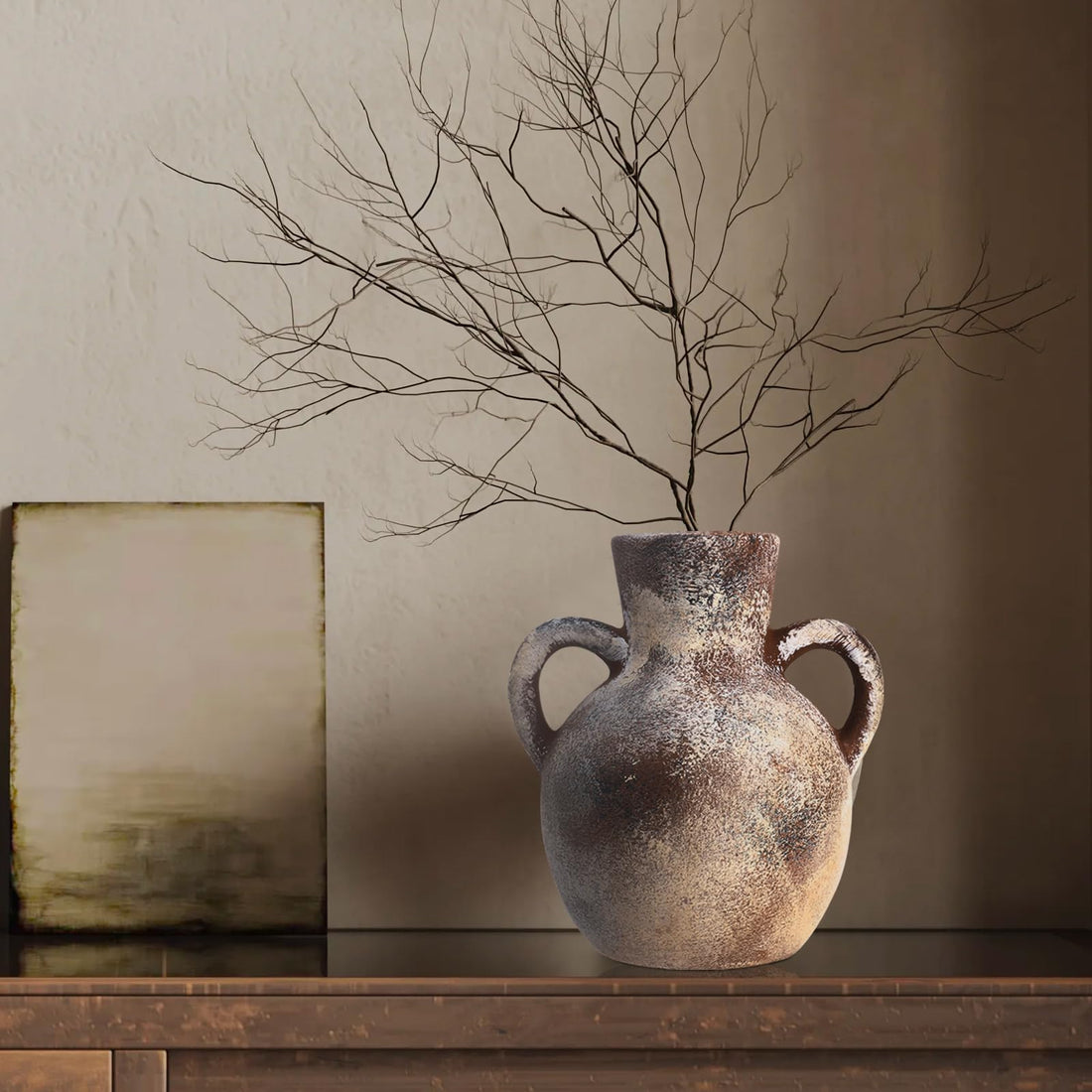 Whitewashed Pottery Handled Terra Cotta Vase