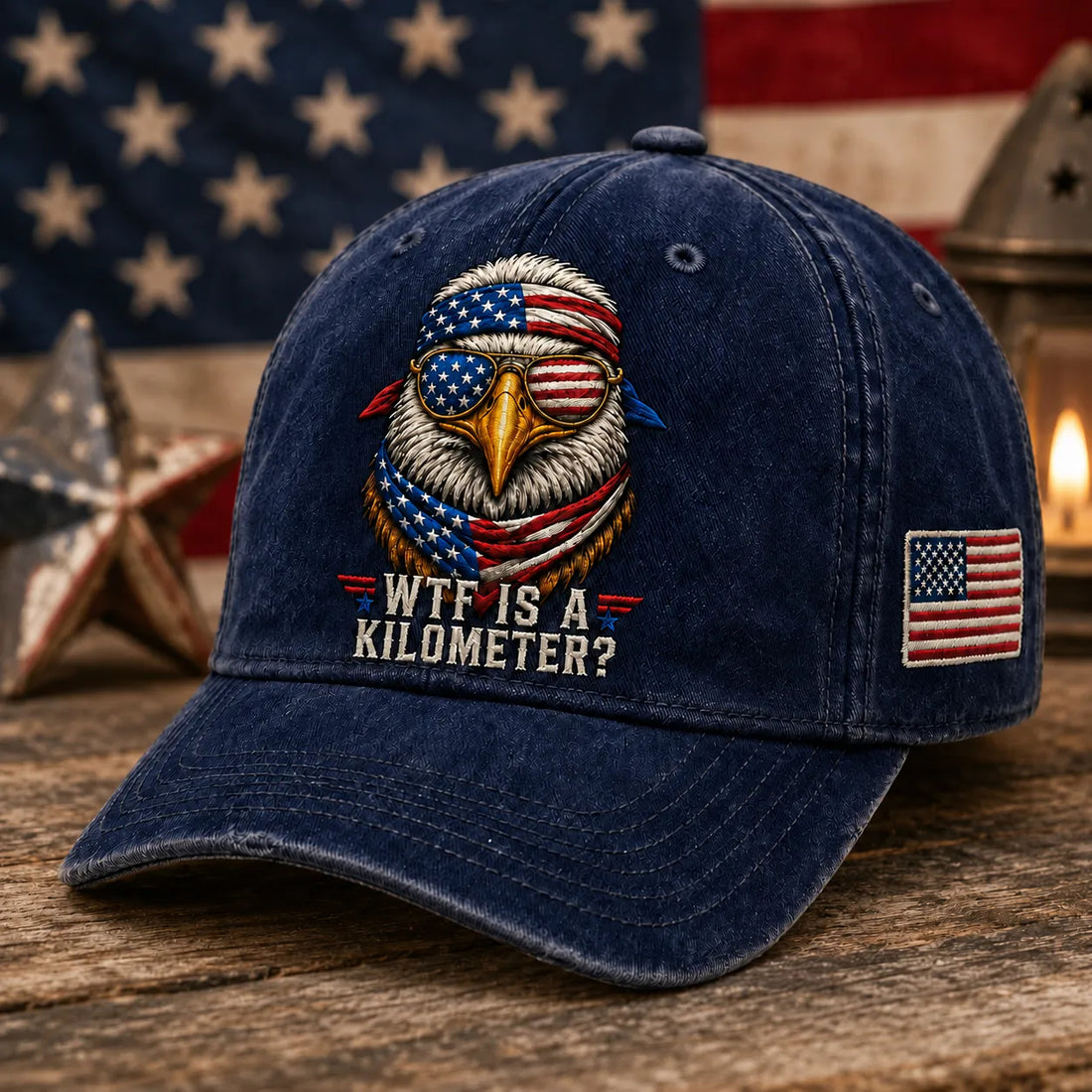 WTF Is A Kilometer? Patriotic Eagle Vintage Baseball Cap