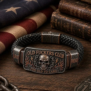 Old F*ckers Club Vintage Skull Flame Biker Braided Bracelet
