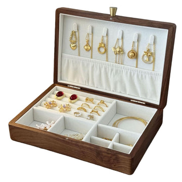 Solid Black Walnut Jewelry Box – 1 Layer Vintage Organizer