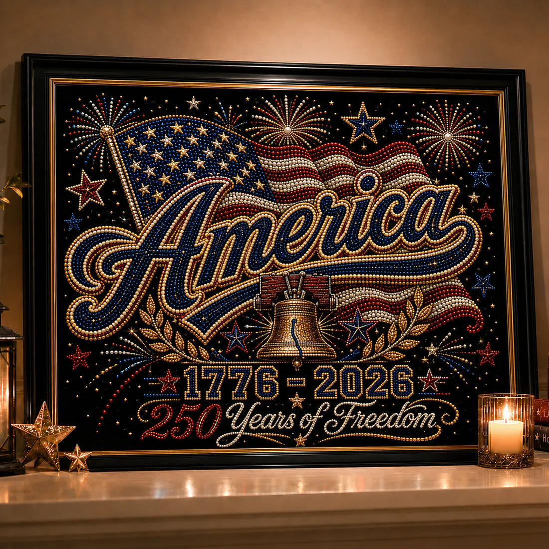 America 250th Anniversary Pearl & Rhinestone Art Kit – 1776–2026 Patriotic DIY Wall Decor
