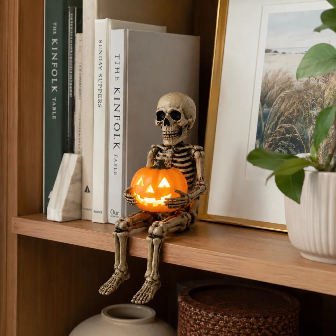 Halloween Skeleton Pumpkin Lantern Decor
