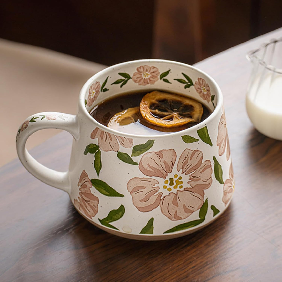 Vintage Hand-Painted Tapered Floral Ceramic Mug