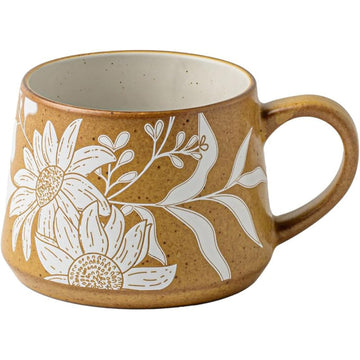 Hand-Painted Floral Ceramic Mug – 16 oz Coffee Latte Cup
