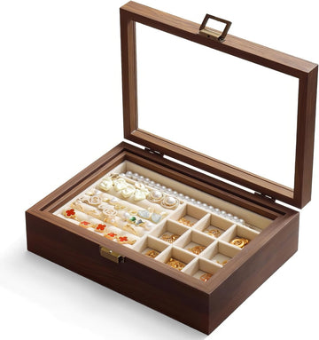 2-Layer Walnut Jewelry Box – Vintage Solid Wood Organizer & Display Case