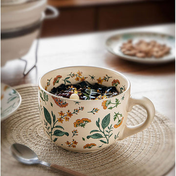 Large Floral Ceramic Soup Mug – 26 oz Porcelain Cup with Handle