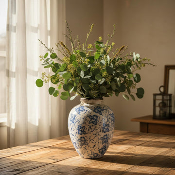 Blue and White Ceramic Vase – Vintage Floral with Crackle Glaze