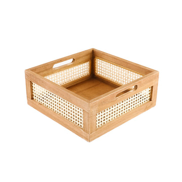 Woven Wooden Storage Crate Basket – Bamboo & Pine, Built-In Handles
