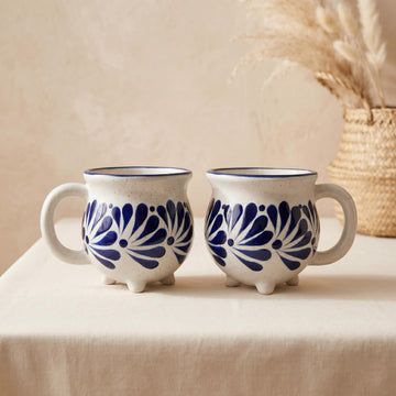 Set of 2 Hand-Painted Mexican Talavera Coffee Mugs – 16 oz Artisan Pottery