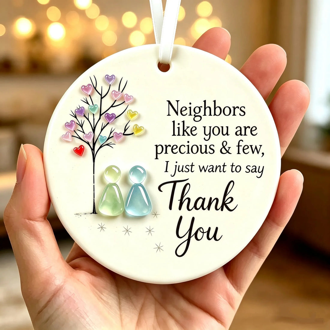 "Thank You, Neighbors" Round Sea Glass Hanging Ornament