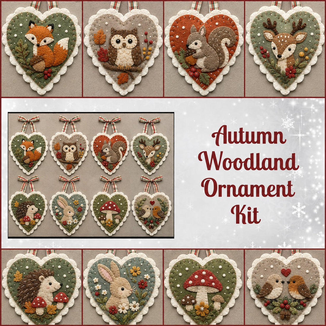 Beginner-Friendly Winter Bird Felt Heart Ornament Sewing Kit Collection