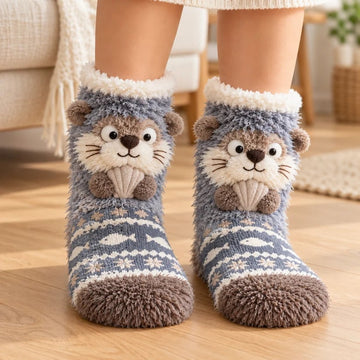 Cozy 3D Animal Fuzzy Slipper Socks – Cute & Warm House Socks