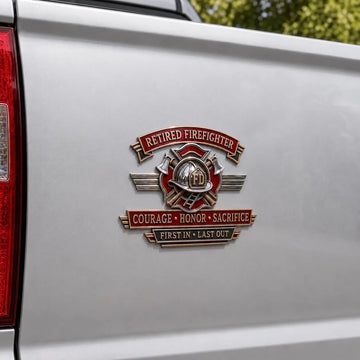 Retired Firefighter Car Emblem Badge Metal Vehicle Decal