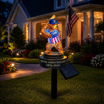 150th Anniversary Baseball Bear Solar Garden Stake Light – Outdoor LED Decor