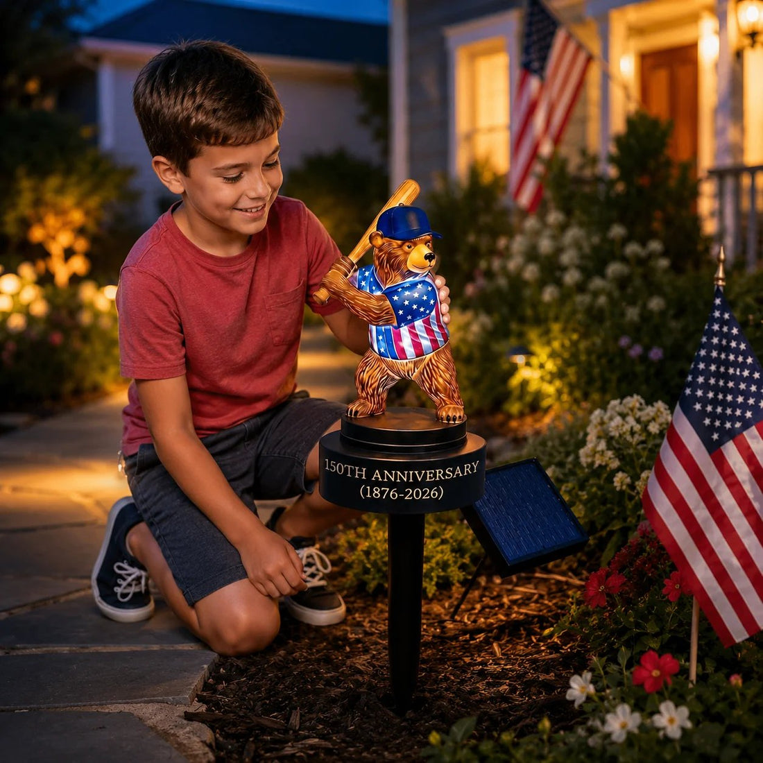 150th Anniversary Baseball Bear Solar Garden Stake Light – Outdoor LED Decor