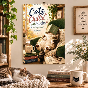 Cats Chillin' with Books 2027 Wall Calendar
