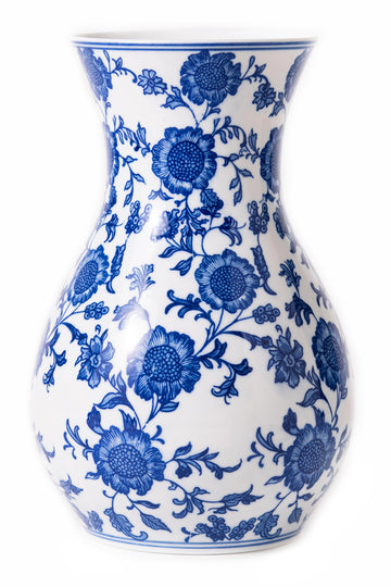 Chinoiserie Sunflower Blue & White Porcelain Vase