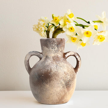 Whitewashed Pottery Handled Terra Cotta Vase