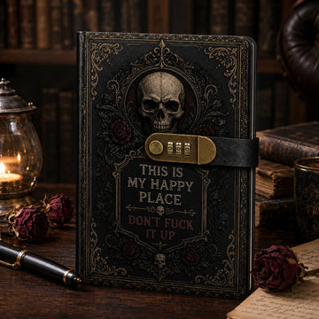 Gothic Skull Lock Diary – “This Is My Happy Place” Password Journal Notebook